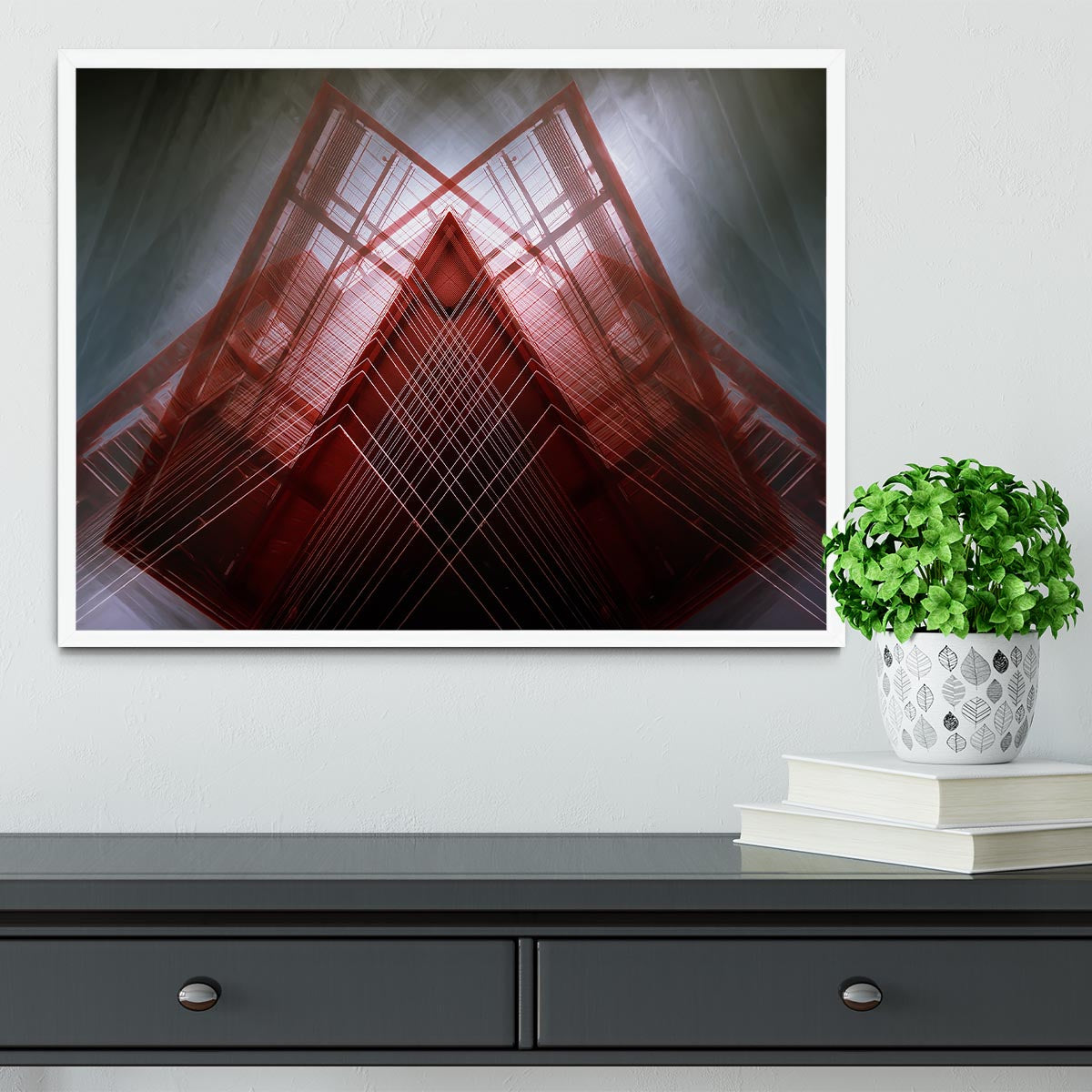 Red Geometric Design Framed Print - Canvas Art Rocks -6