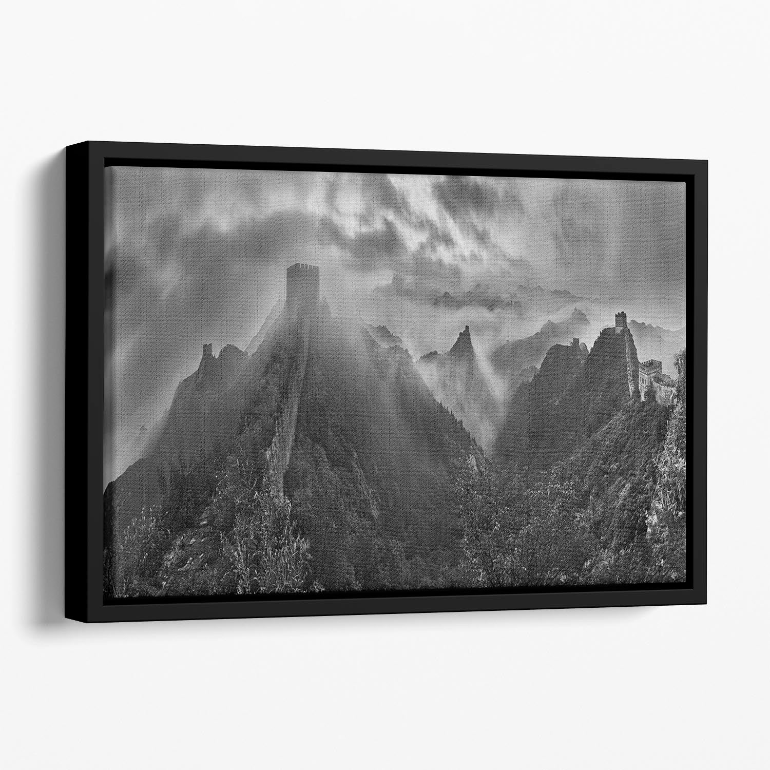 Misty Morning At Great Wall Floating Framed Canvas - Canvas Art Rocks - 1