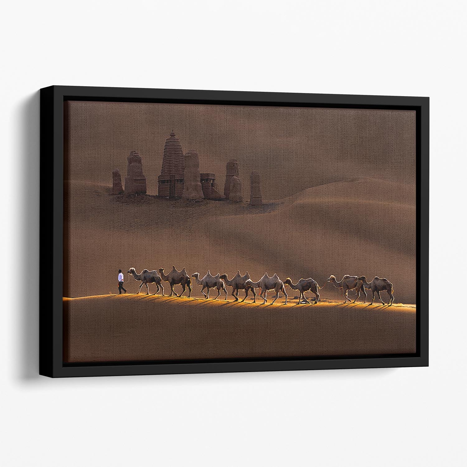 Castle And Camels Floating Framed Canvas - Canvas Art Rocks - 1