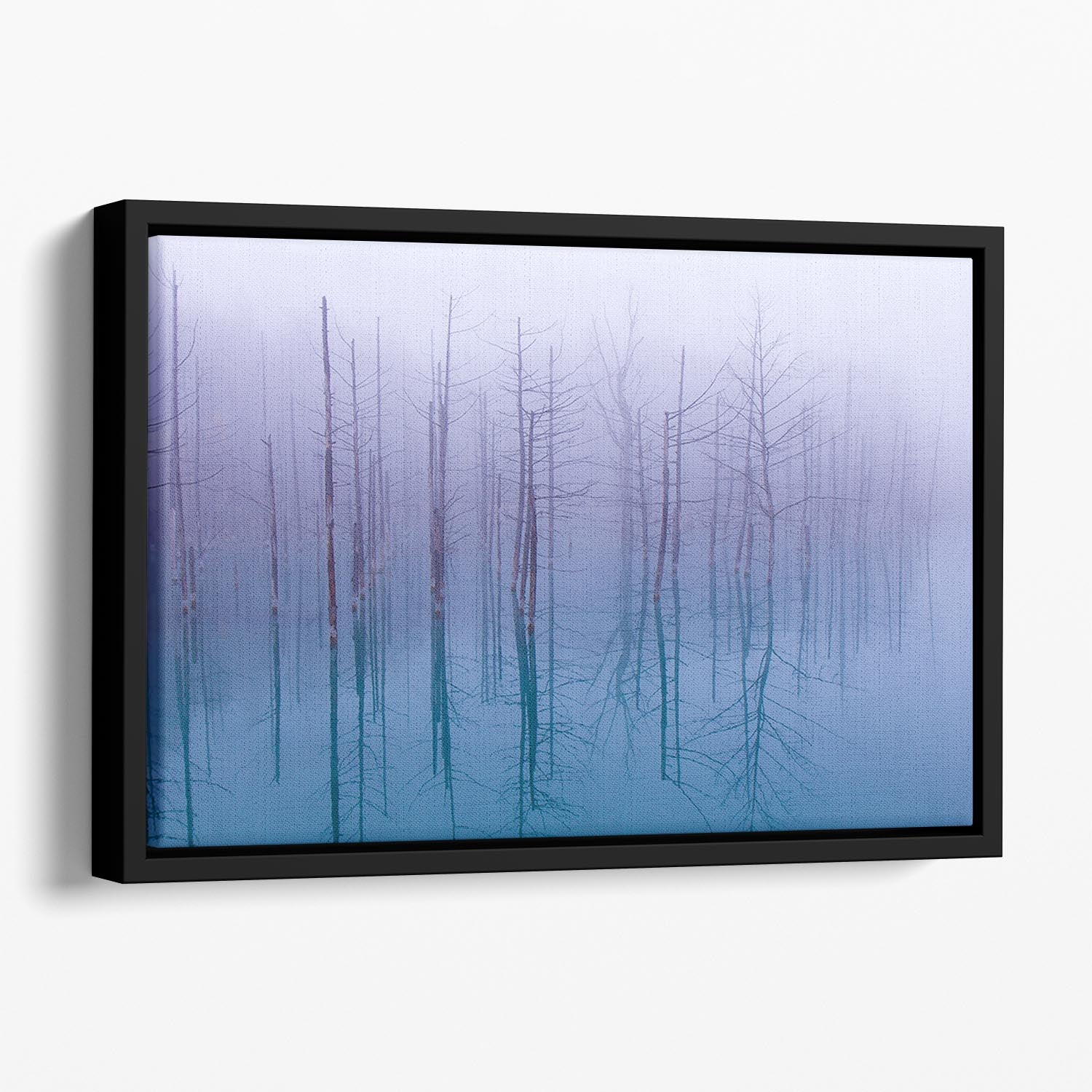 Misty Blue Pond Floating Framed Canvas - Canvas Art Rocks - 1