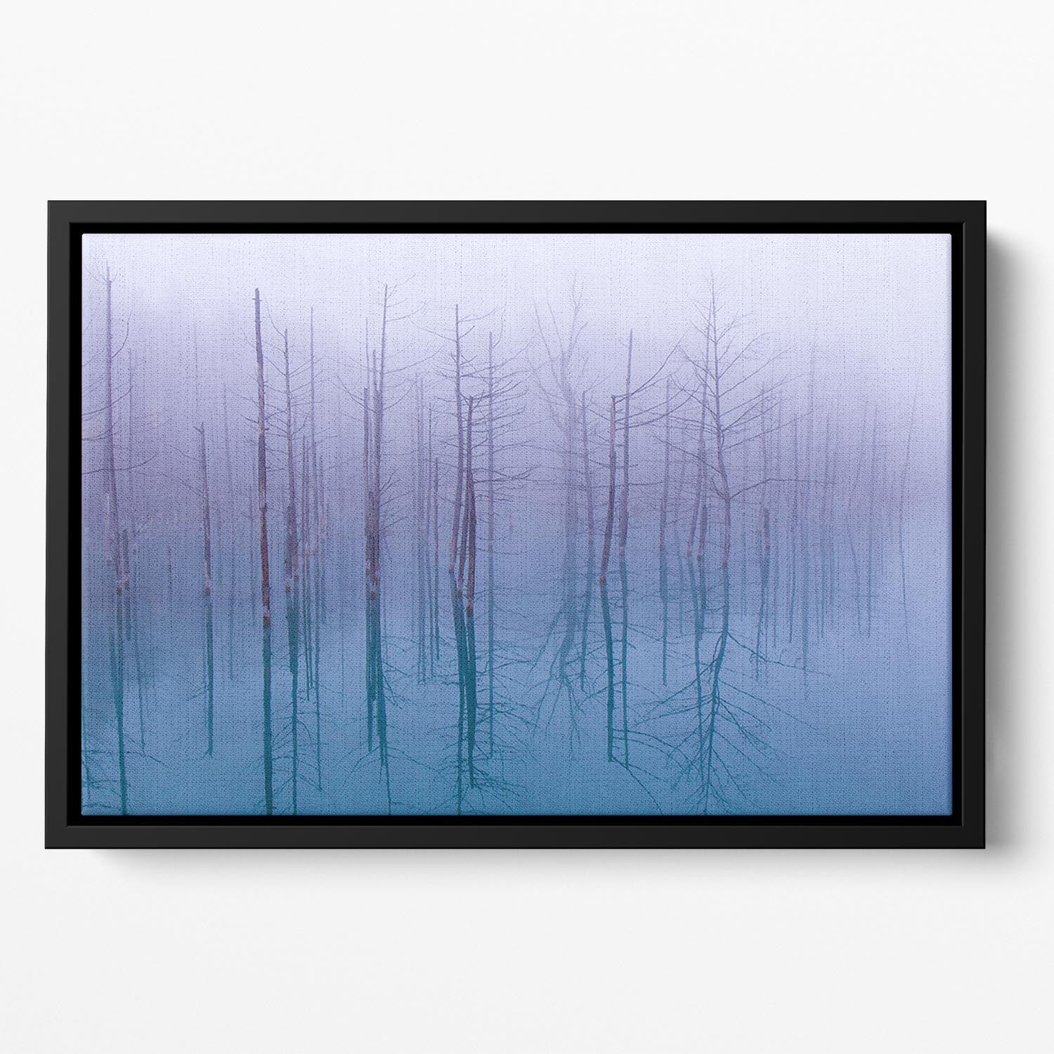 Misty Blue Pond Floating Framed Canvas - Canvas Art Rocks - 2