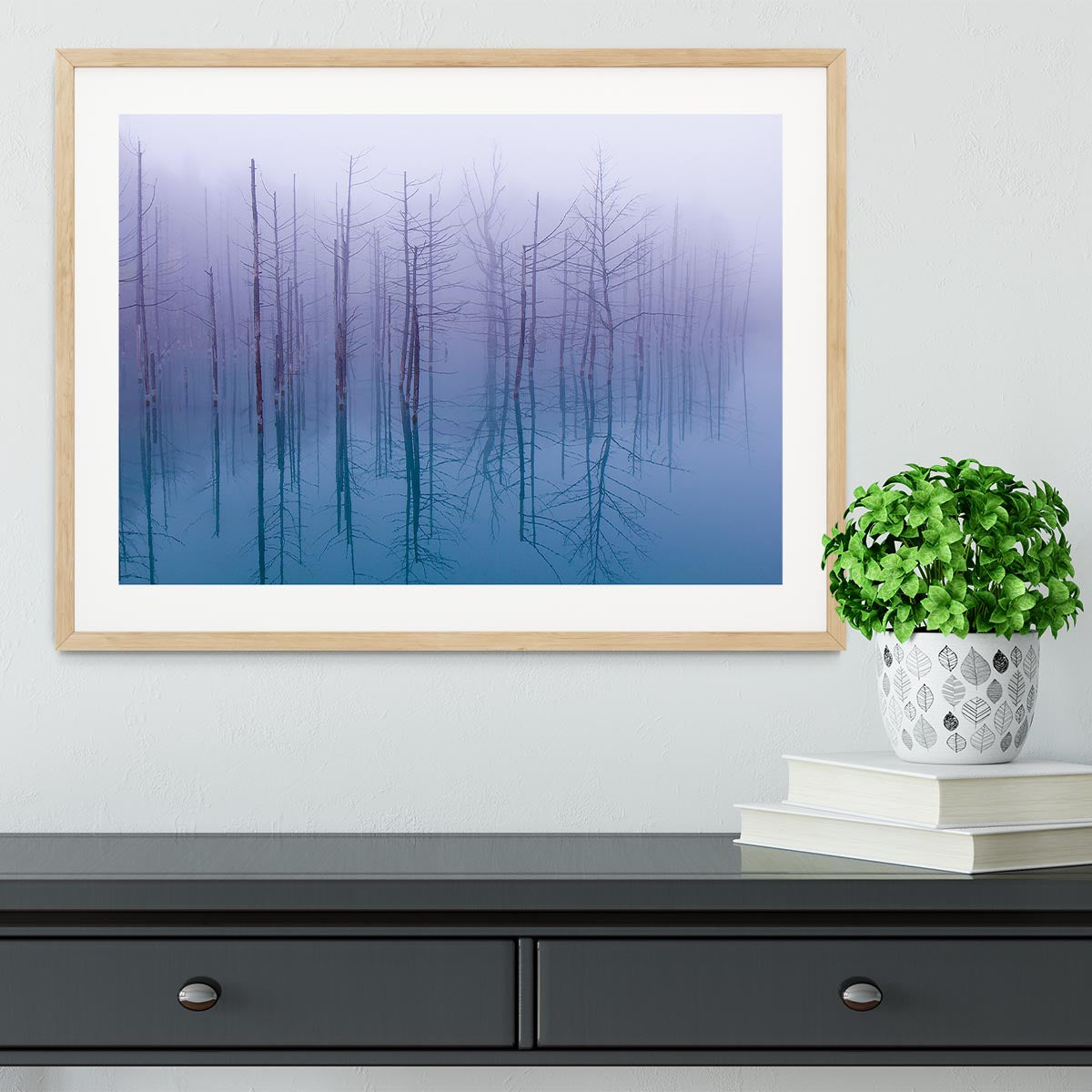 Misty Blue Pond Framed Print - Canvas Art Rocks - 3