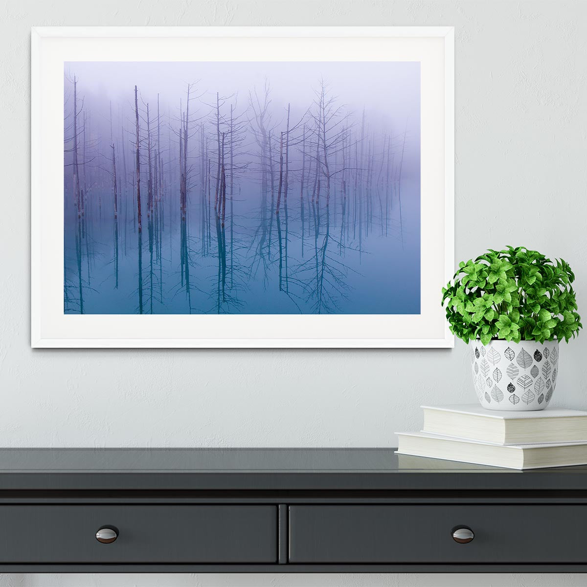 Misty Blue Pond Framed Print - Canvas Art Rocks - 5