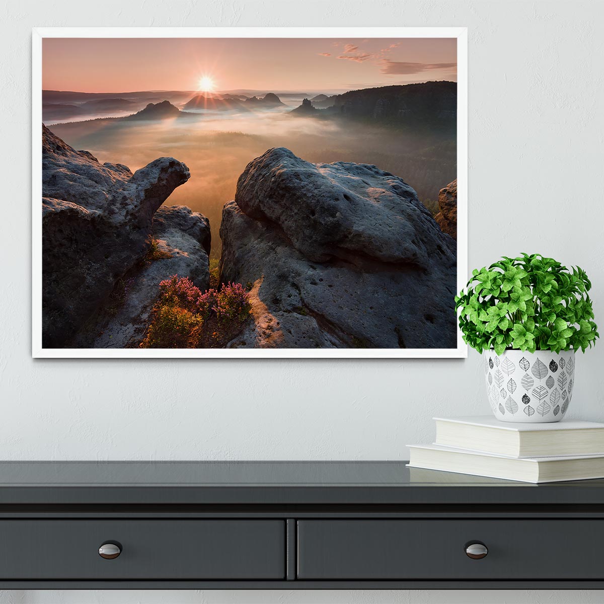 Sunrise On The Rocks Framed Print - Canvas Art Rocks -6