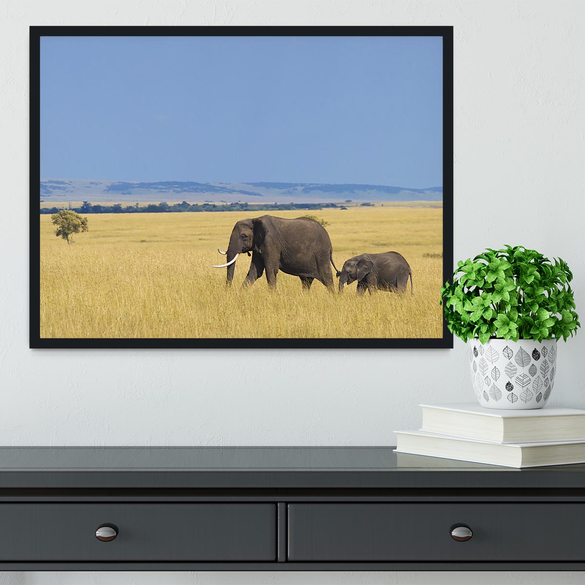 African elephant with calf Framed Print - Canvas Art Rocks - 2