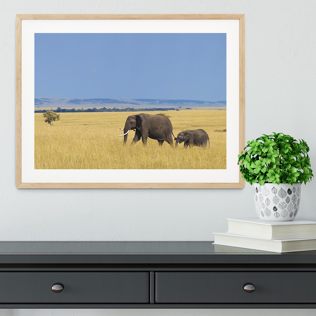 African elephant with calf Framed Print - Canvas Art Rocks - 3