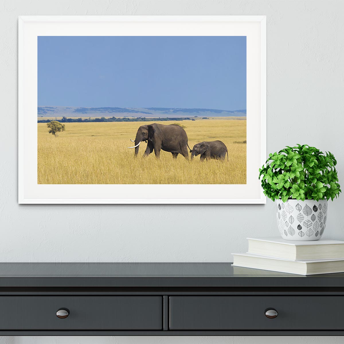 African elephant with calf Framed Print - Canvas Art Rocks - 5