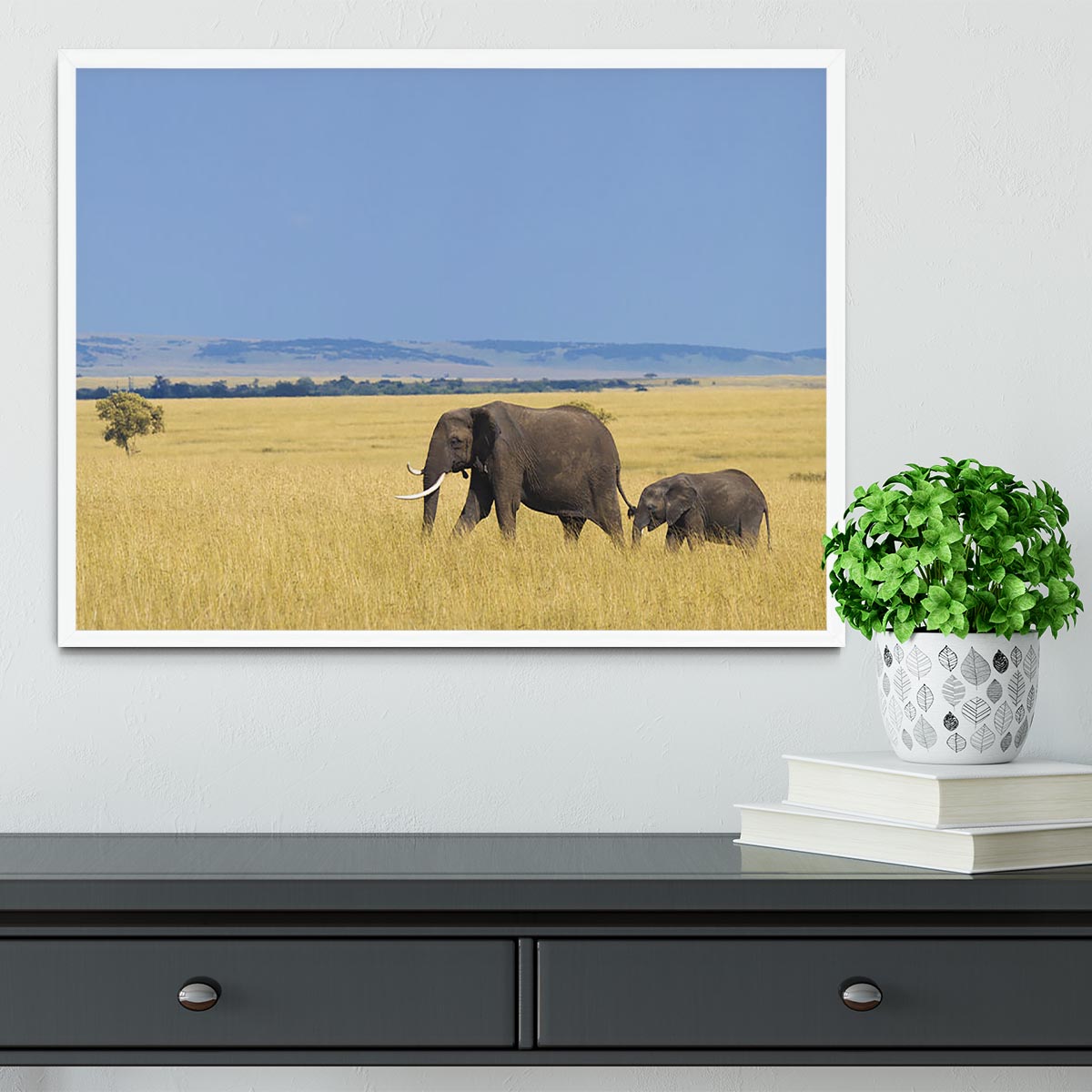 African elephant with calf Framed Print - Canvas Art Rocks -6