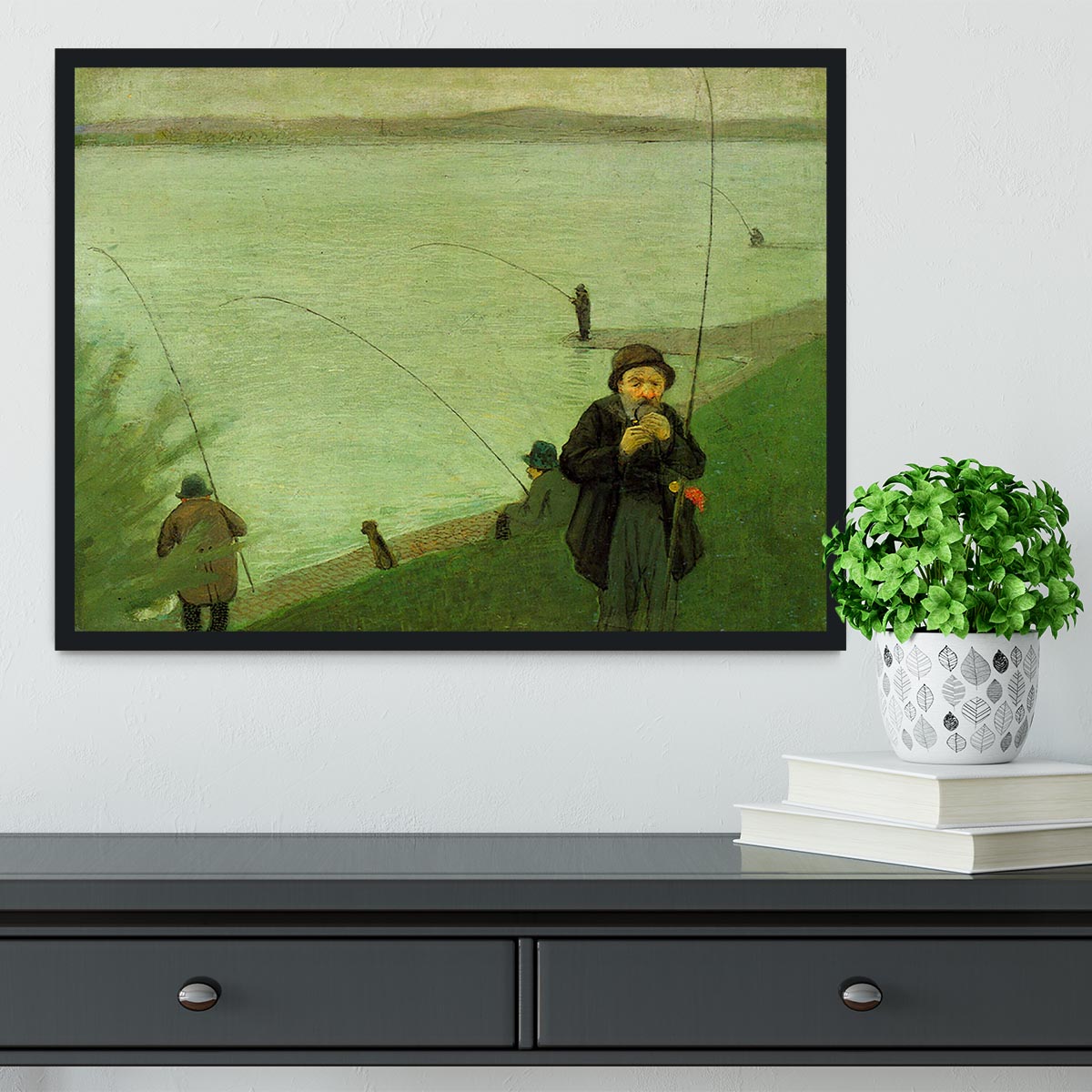 Anglers on the Rhine by Macke Framed Print - Canvas Art Rocks - 2