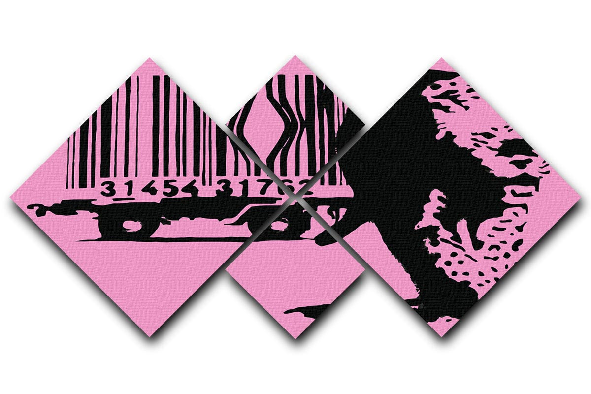 Banksy Barcode Leopard Pink 4 Square Multi Panel Canvas - Canvas Art Rocks - 1