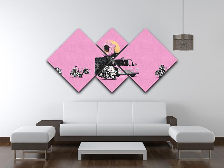 Banksy Doughnut Police Pink 4 Square Multi Panel Canvas - Canvas Art Rocks - 3