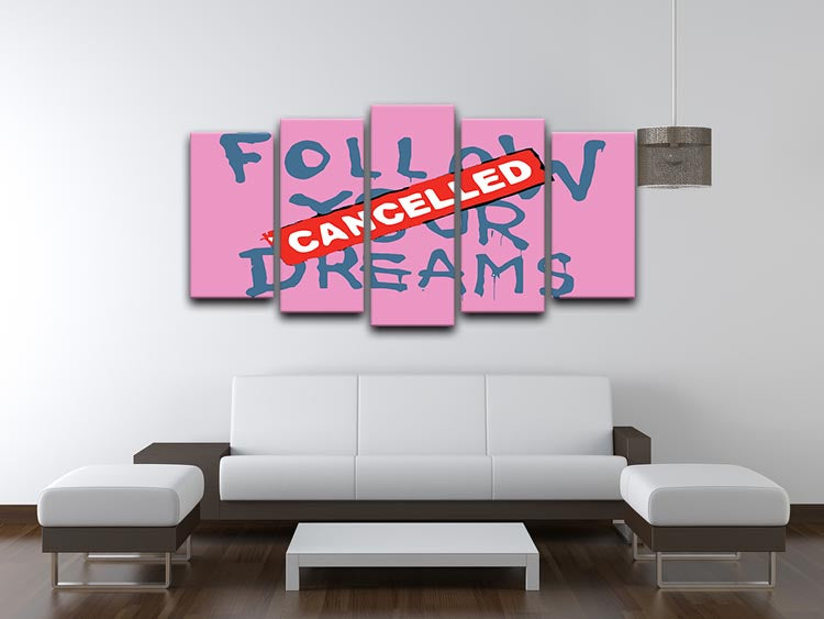 Banksy Follow Your Dreams Pink 5 Split Panel Canvas - Canvas Art Rocks - 3