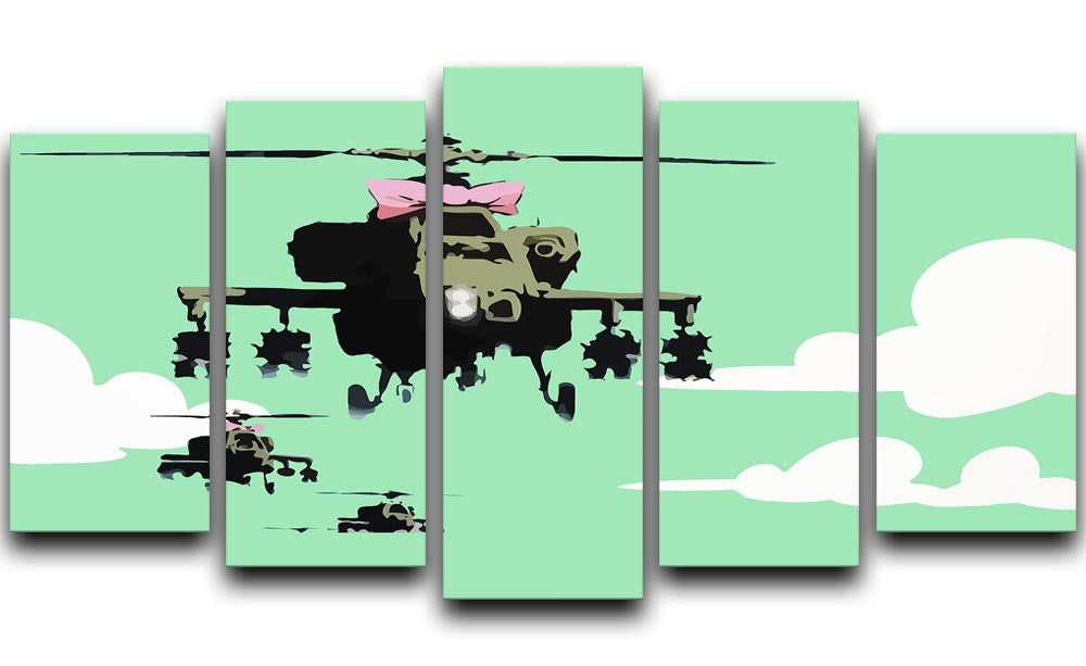 Banksy Friendly Helicopters Green 5 Split Panel Canvas - Canvas Art Rocks - 1