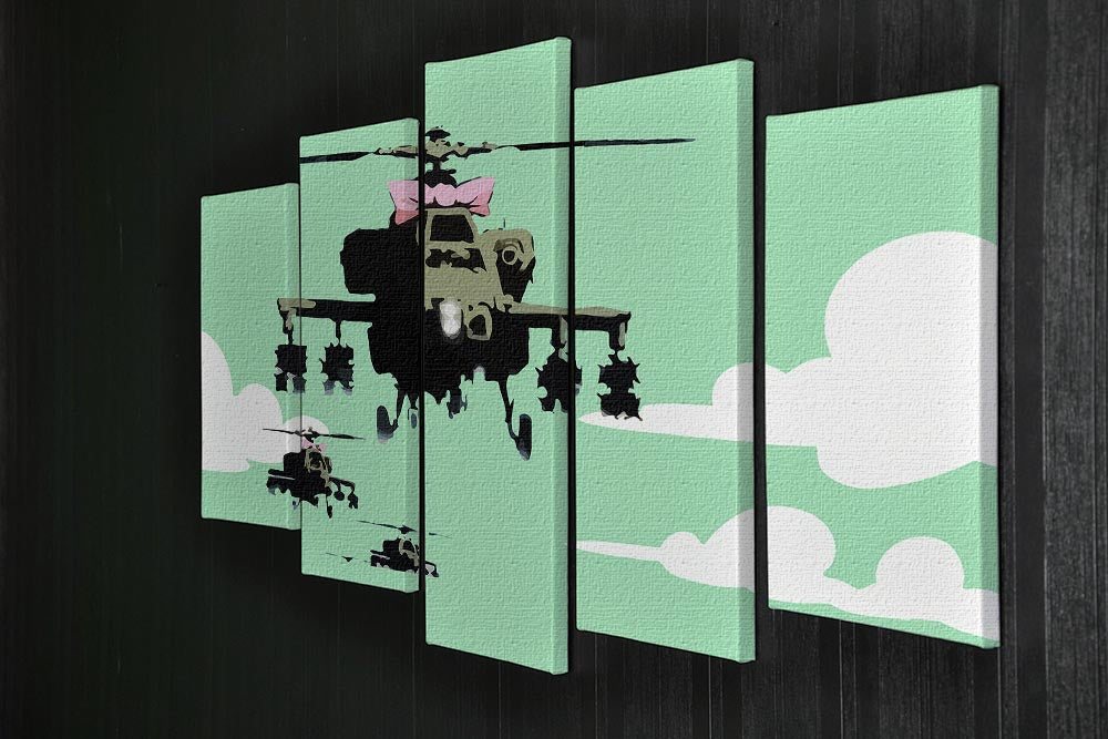 Banksy Friendly Helicopters Green 5 Split Panel Canvas - Canvas Art Rocks - 2