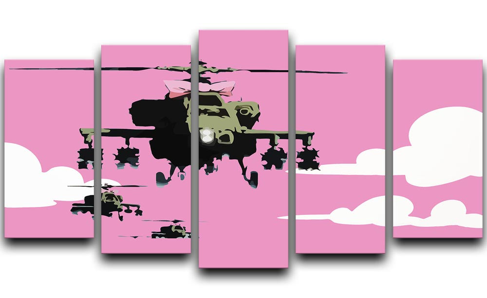 Banksy Friendly Helicopters Pink 5 Split Panel Canvas - Canvas Art Rocks - 1