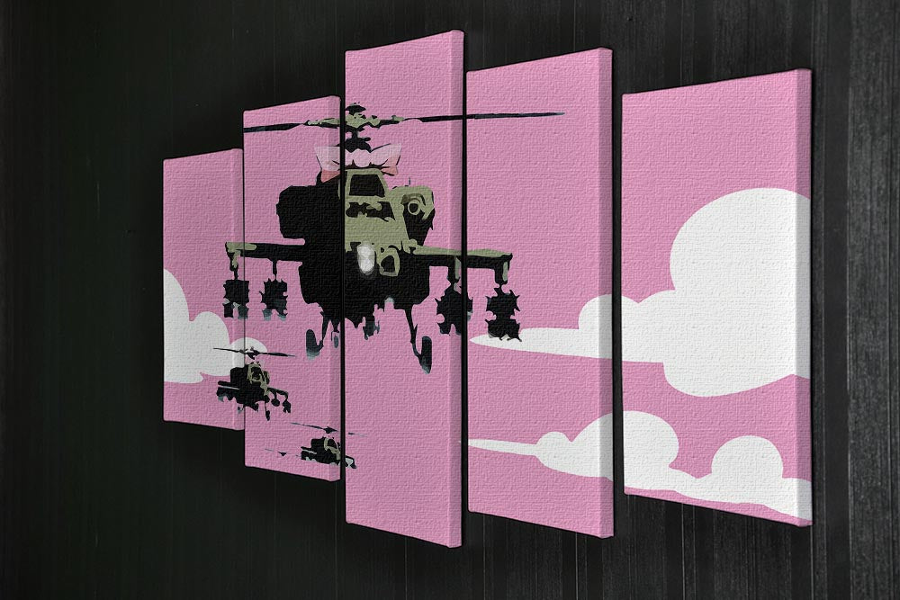 Banksy Friendly Helicopters Pink 5 Split Panel Canvas - Canvas Art Rocks - 2