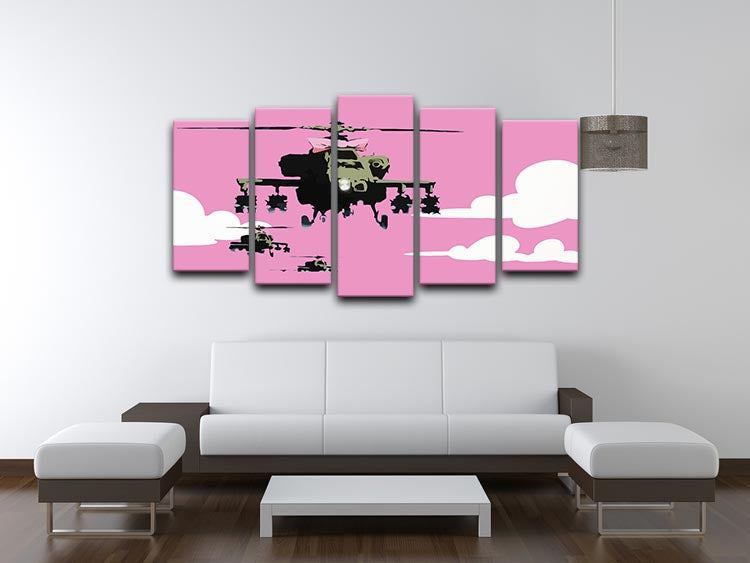 Banksy Friendly Helicopters Pink 5 Split Panel Canvas - Canvas Art Rocks - 3