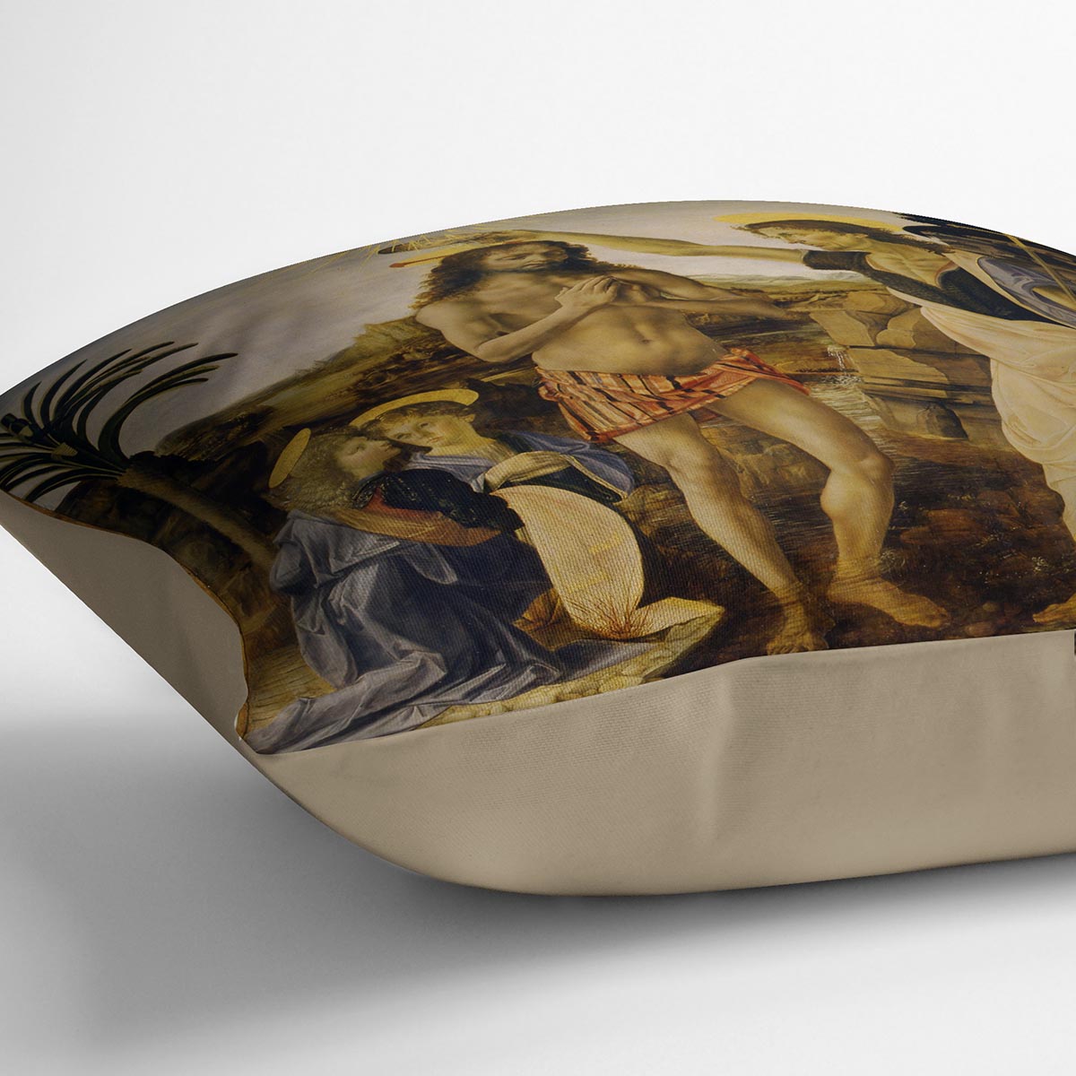 Baptism Of Christ by Da Vinci Cushion