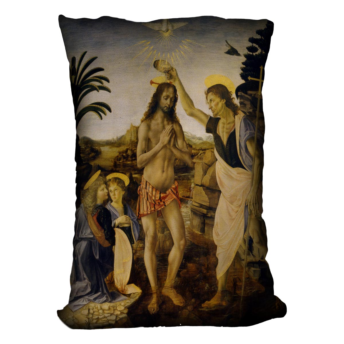 Baptism Of Christ by Da Vinci Cushion