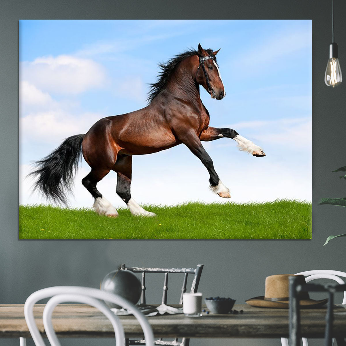Bay horse running in field Canvas Print or Poster - Canvas Art Rocks - 3