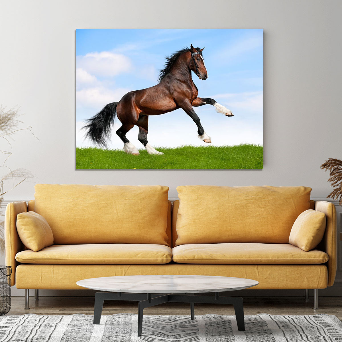 Bay horse running in field Canvas Print or Poster - Canvas Art Rocks - 4