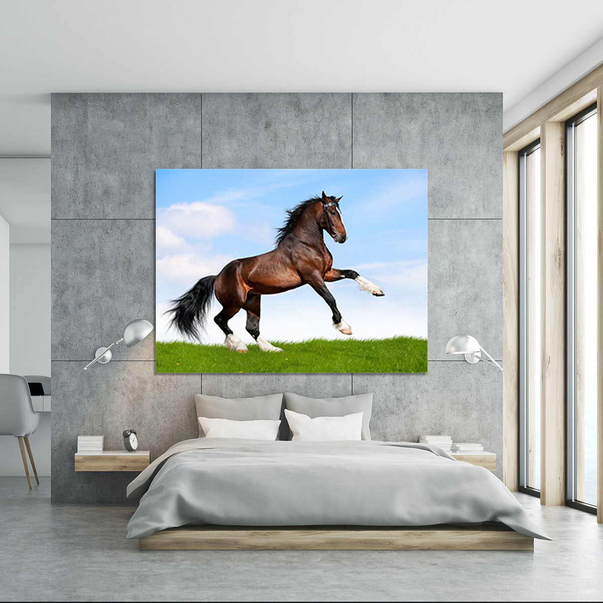 Bay horse running in field Canvas Print or Poster - Canvas Art Rocks - 5