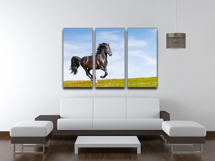 Black Kladruby horse rung gallop 3 Split Panel Canvas Print - Canvas Art Rocks - 3