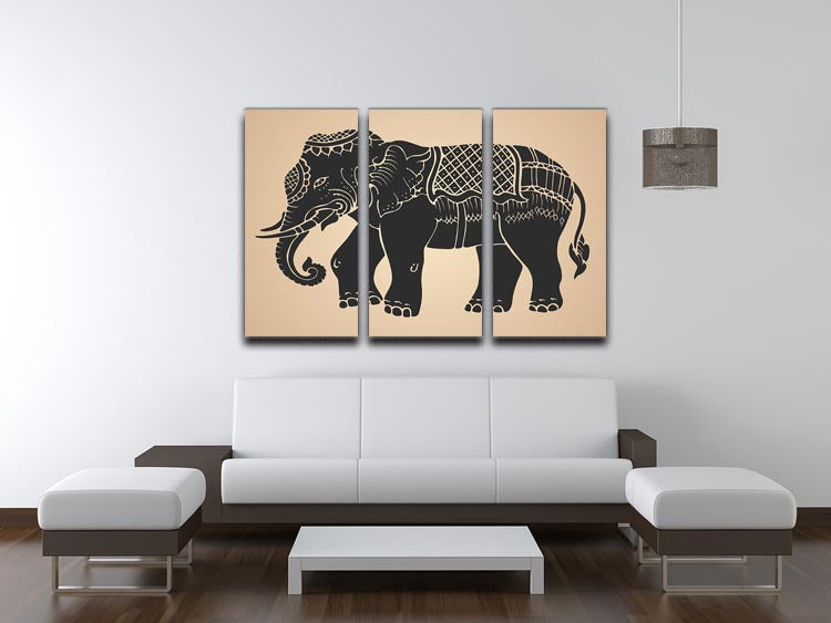 Black war elephant 3 Split Panel Canvas Print - Canvas Art Rocks - 3
