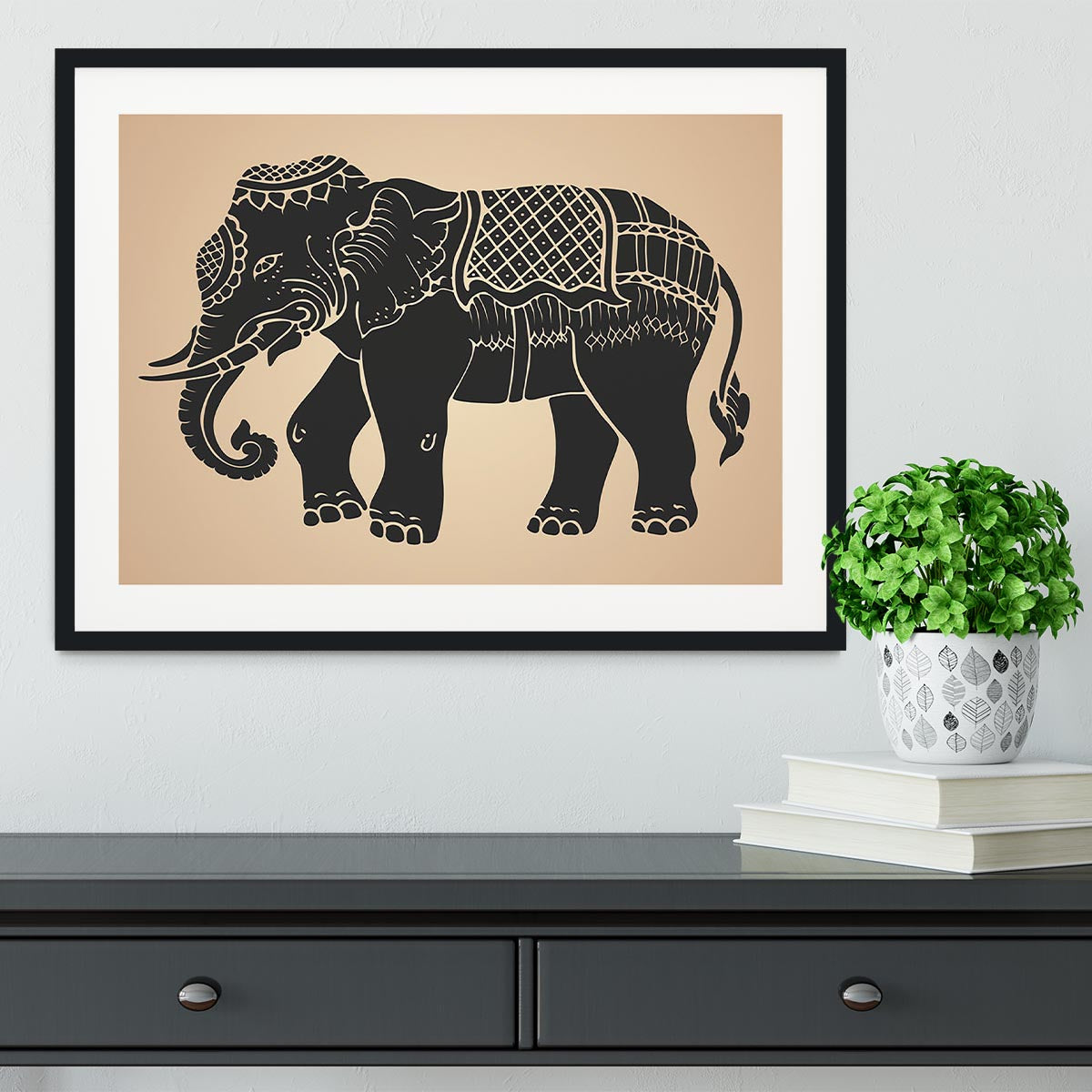 Black war elephant Framed Print - Canvas Art Rocks - 1