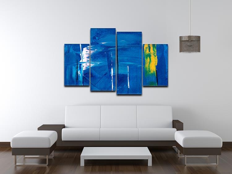 Blue and Green Abstract Painting 4 Split Panel Canvas - Canvas Art Rocks - 3