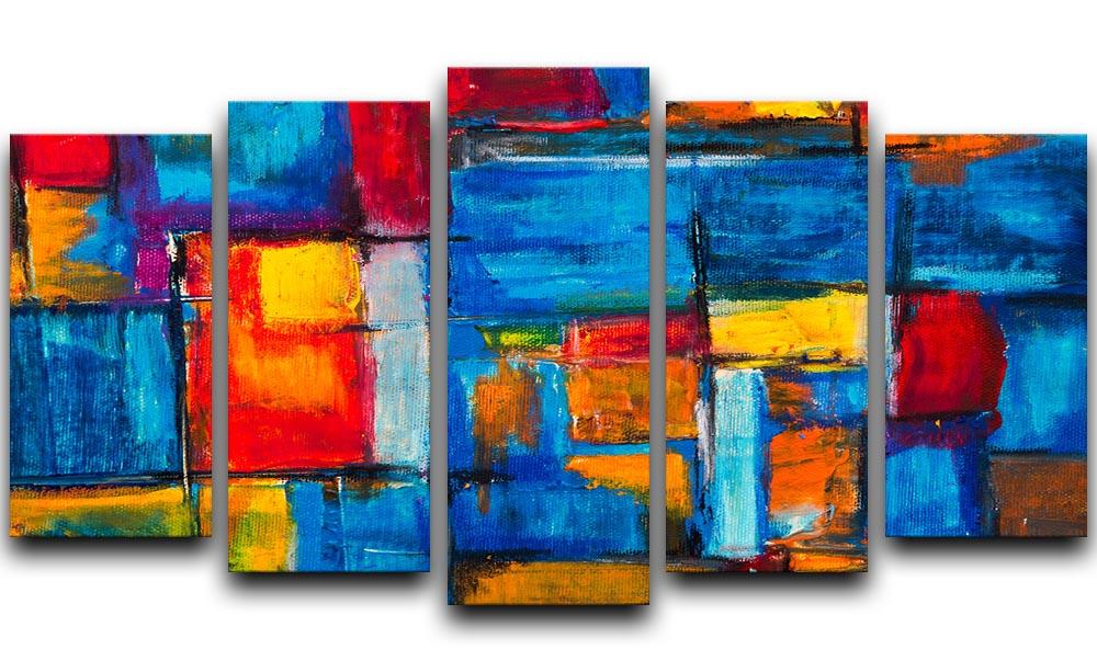 Blue and Red Square Abstract Painting 5 Split Panel Canvas  - Canvas Art Rocks - 1