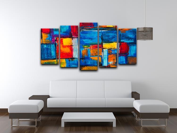 Blue and Red Square Abstract Painting 5 Split Panel Canvas - Canvas Art Rocks - 3
