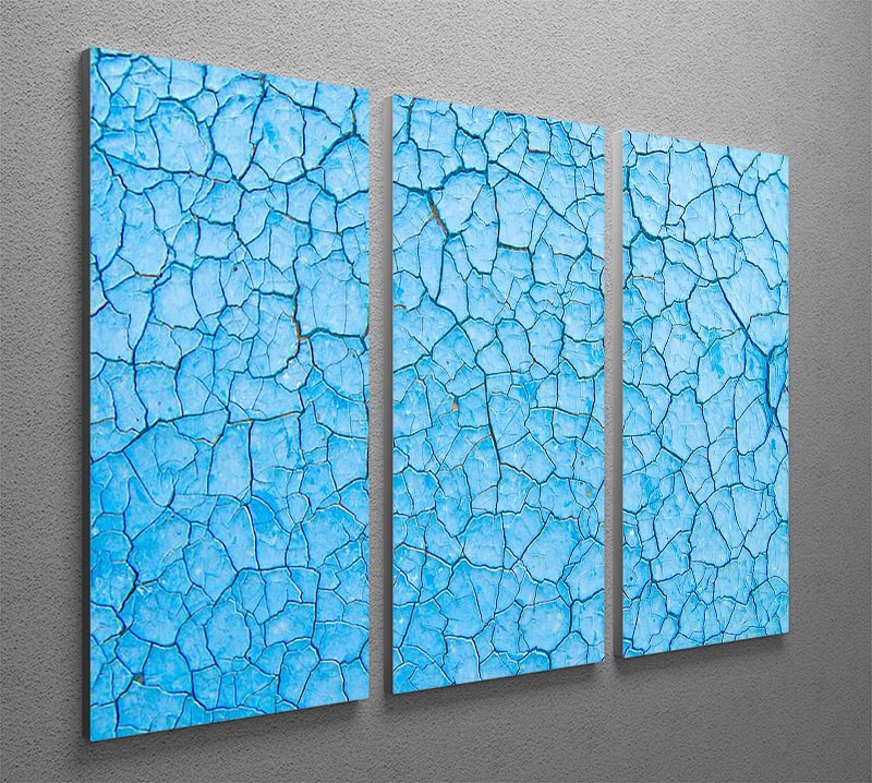 Blue cracked paint 3 Split Panel Canvas Print - Canvas Art Rocks - 2