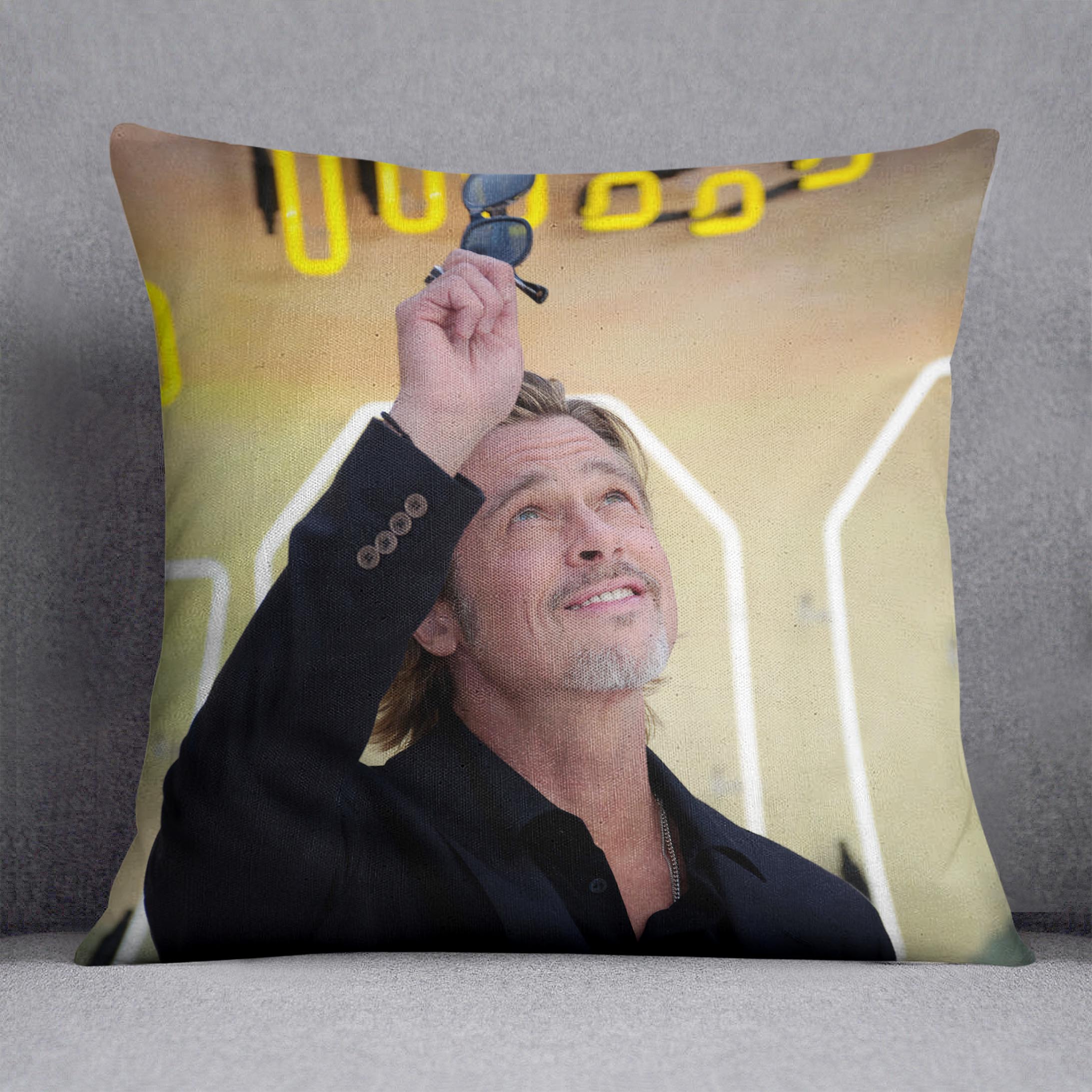 Brad Pitt Once Upon A Time In Hollywood Premiere UK Cushion - Canvas Art Rocks - 1