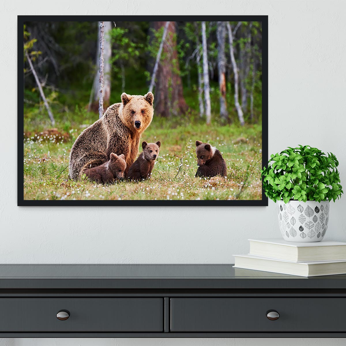 Brown mother bear protecting her cubs Framed Print - Canvas Art Rocks - 2