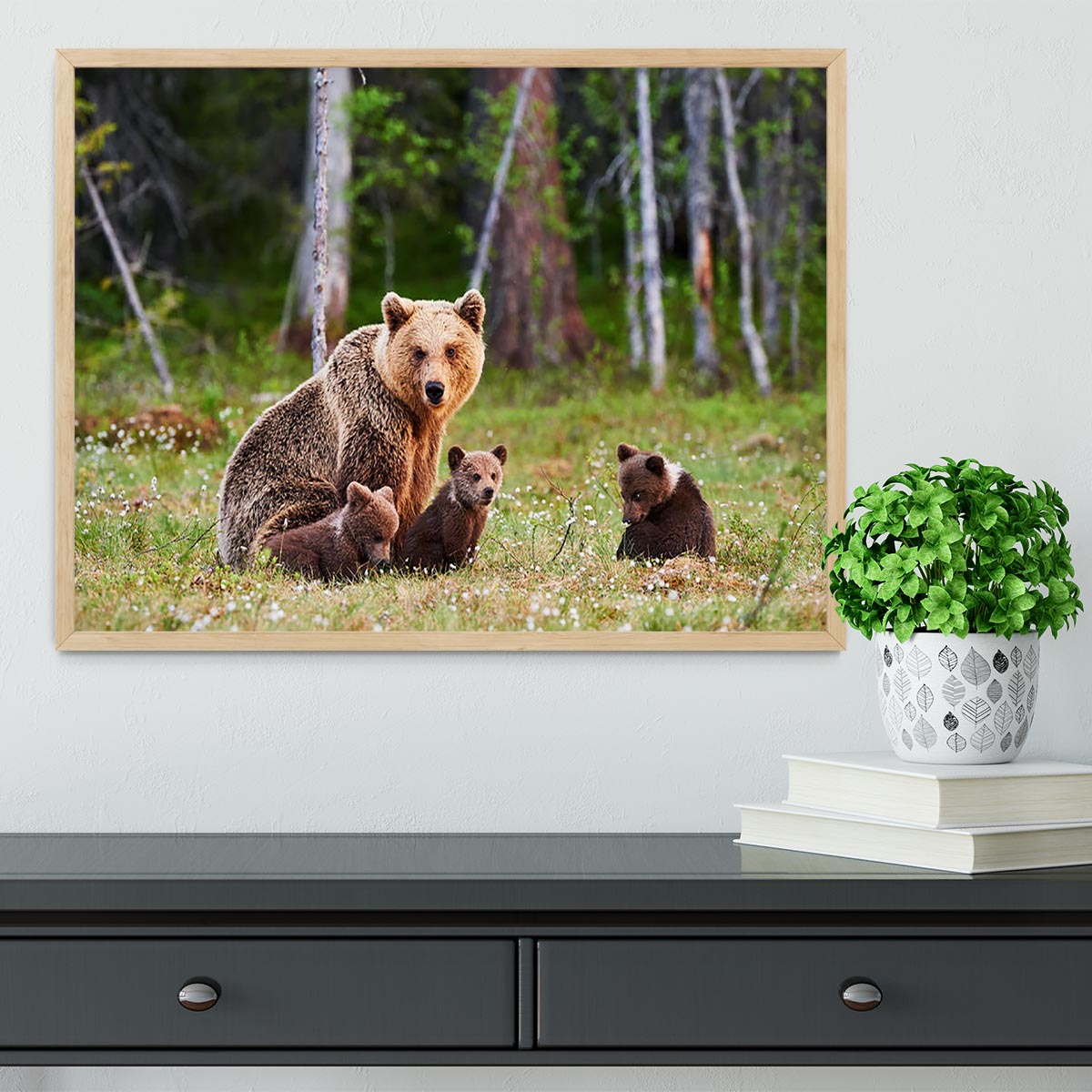 Brown mother bear protecting her cubs Framed Print - Canvas Art Rocks - 4