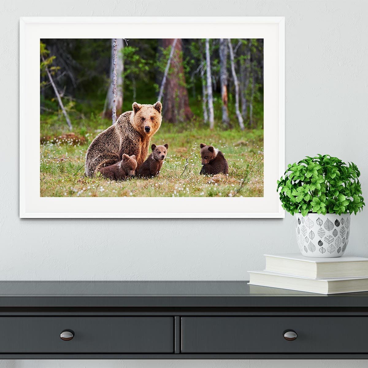 Brown mother bear protecting her cubs Framed Print - Canvas Art Rocks - 5