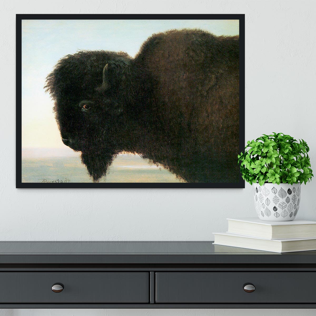 Buffalo Head by Bierstadt Framed Print - Canvas Art Rocks - 2