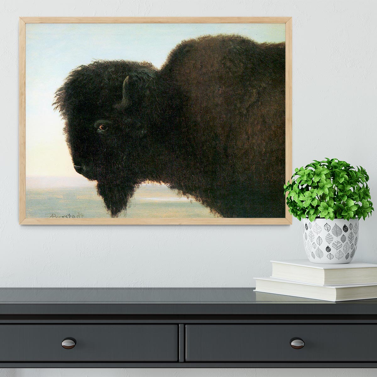 Buffalo Head by Bierstadt Framed Print - Canvas Art Rocks - 4