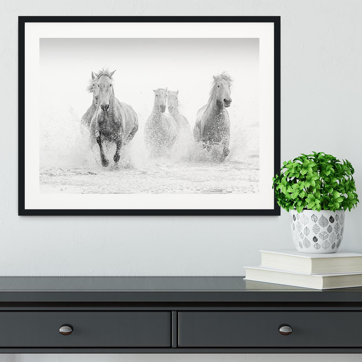 Camargue Horses running Framed Print - Canvas Art Rocks - 1