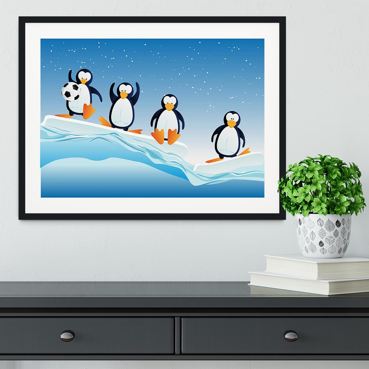 Cartoonstyle illustration of penguins Framed Print - Canvas Art Rocks - 1