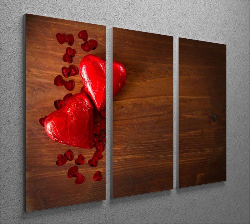 Chocolate hearts on wooden board 3 Split Panel Canvas Print - Canvas Art Rocks - 2