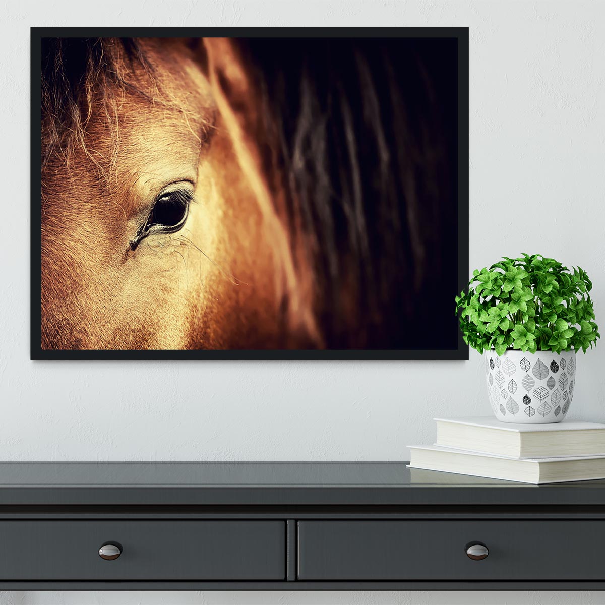 Close-up eye of Arabian bay horse on dark Framed Print - Canvas Art Rocks - 2