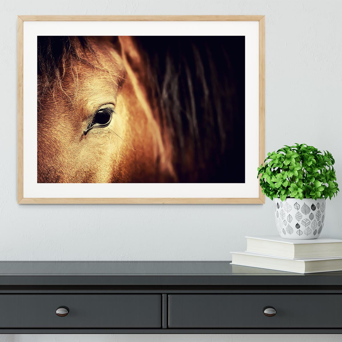 Close-up eye of Arabian bay horse on dark Framed Print - Canvas Art Rocks - 3