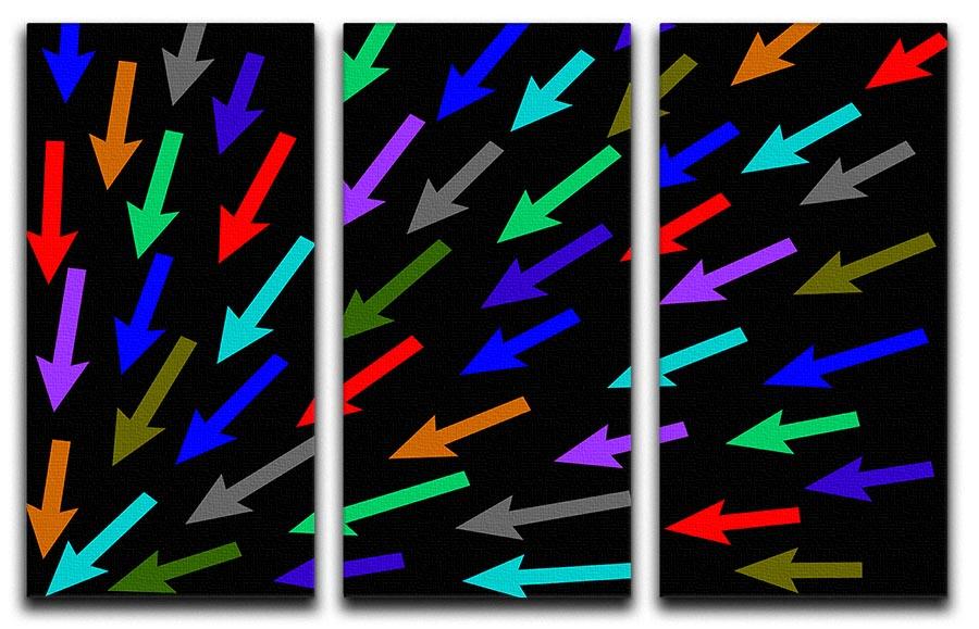 Colourful Arrows - Black 3 Split Panel Canvas Print - Canvas Art Rocks - 1