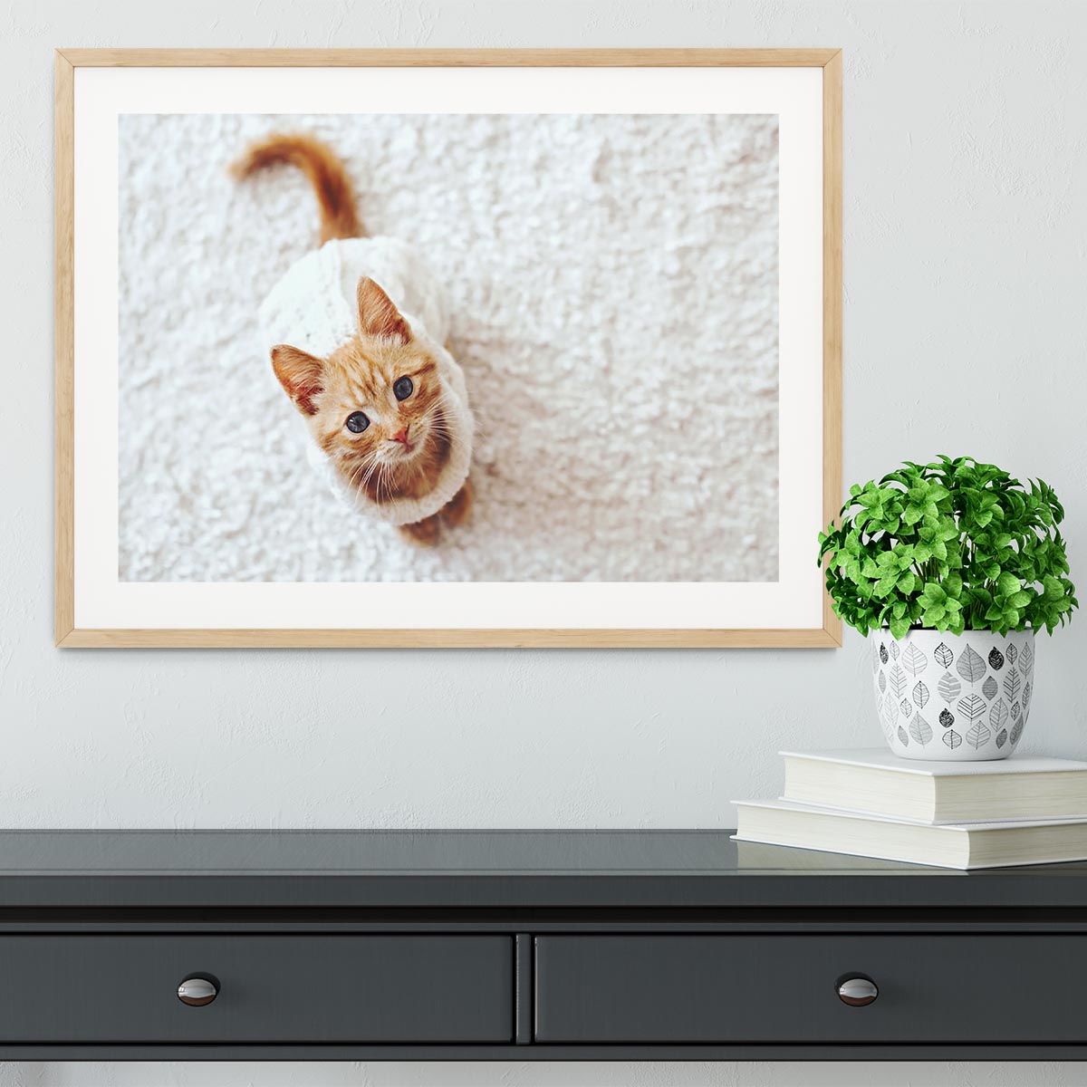 Cute little kitten wearing warm knitted sweater Framed Print - Canvas Art Rocks - 3