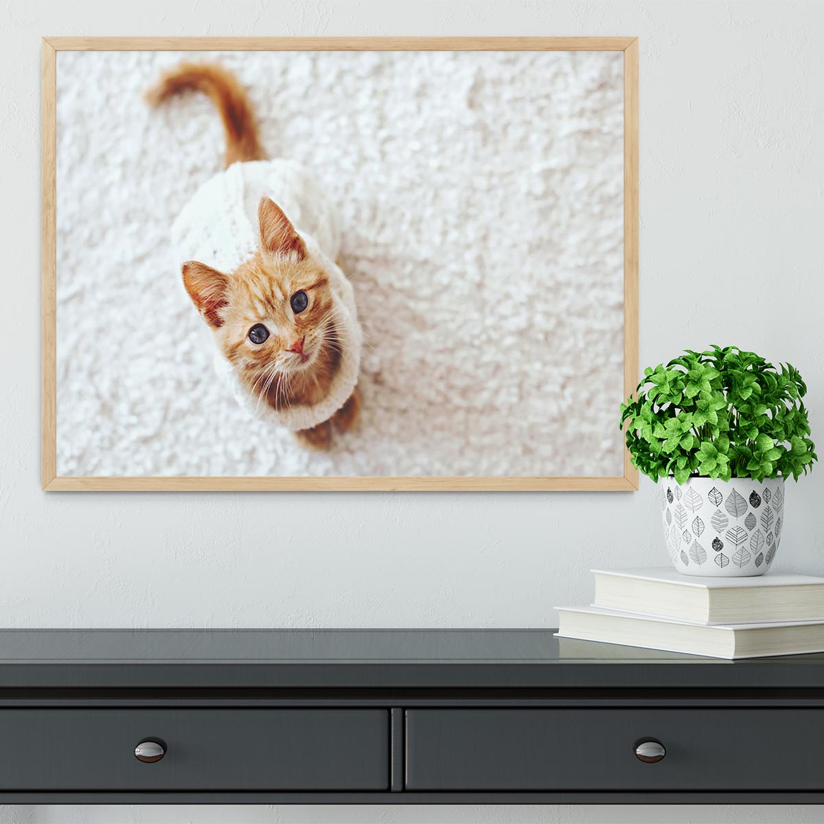 Cute little kitten wearing warm knitted sweater Framed Print - Canvas Art Rocks - 4