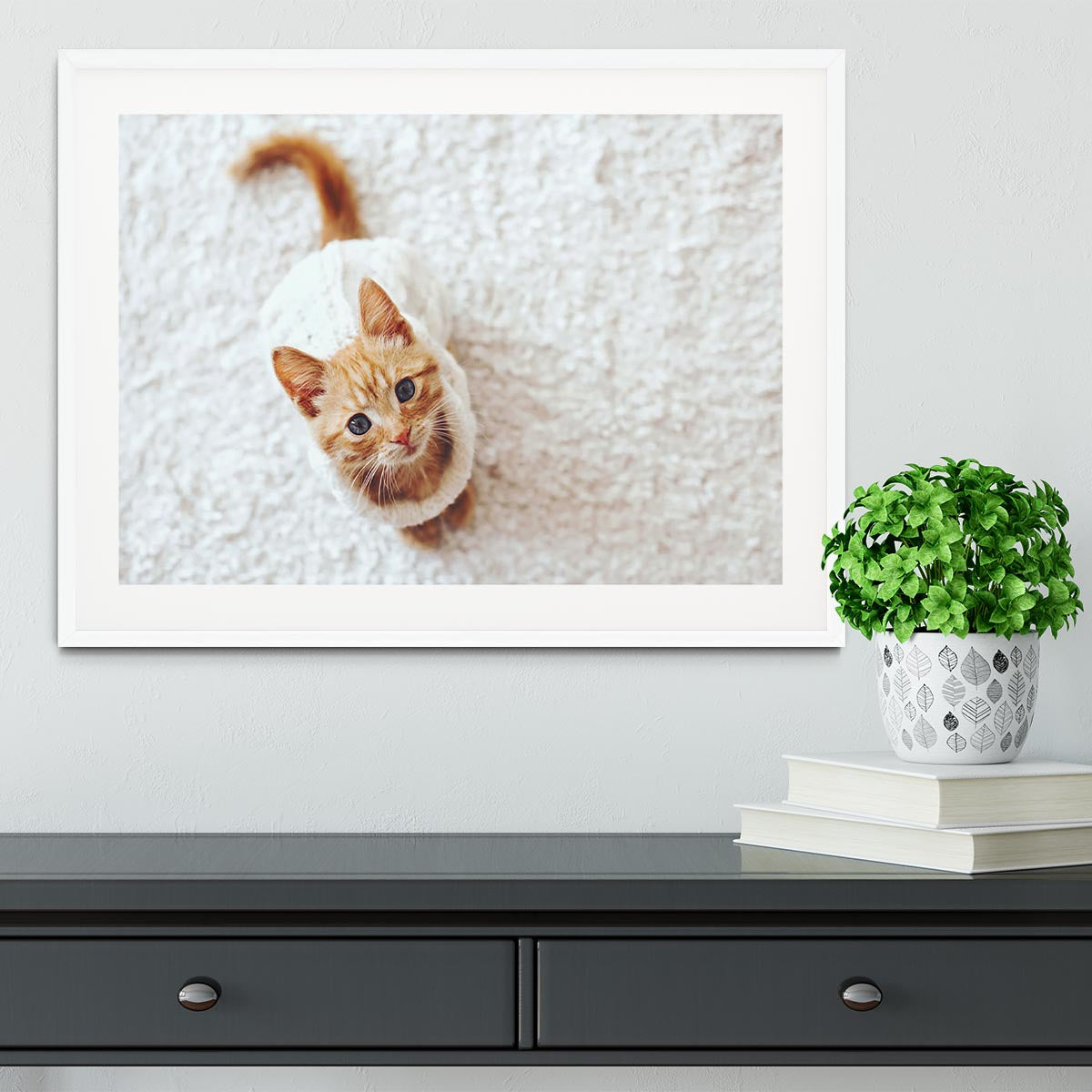 Cute little kitten wearing warm knitted sweater Framed Print - Canvas Art Rocks - 5