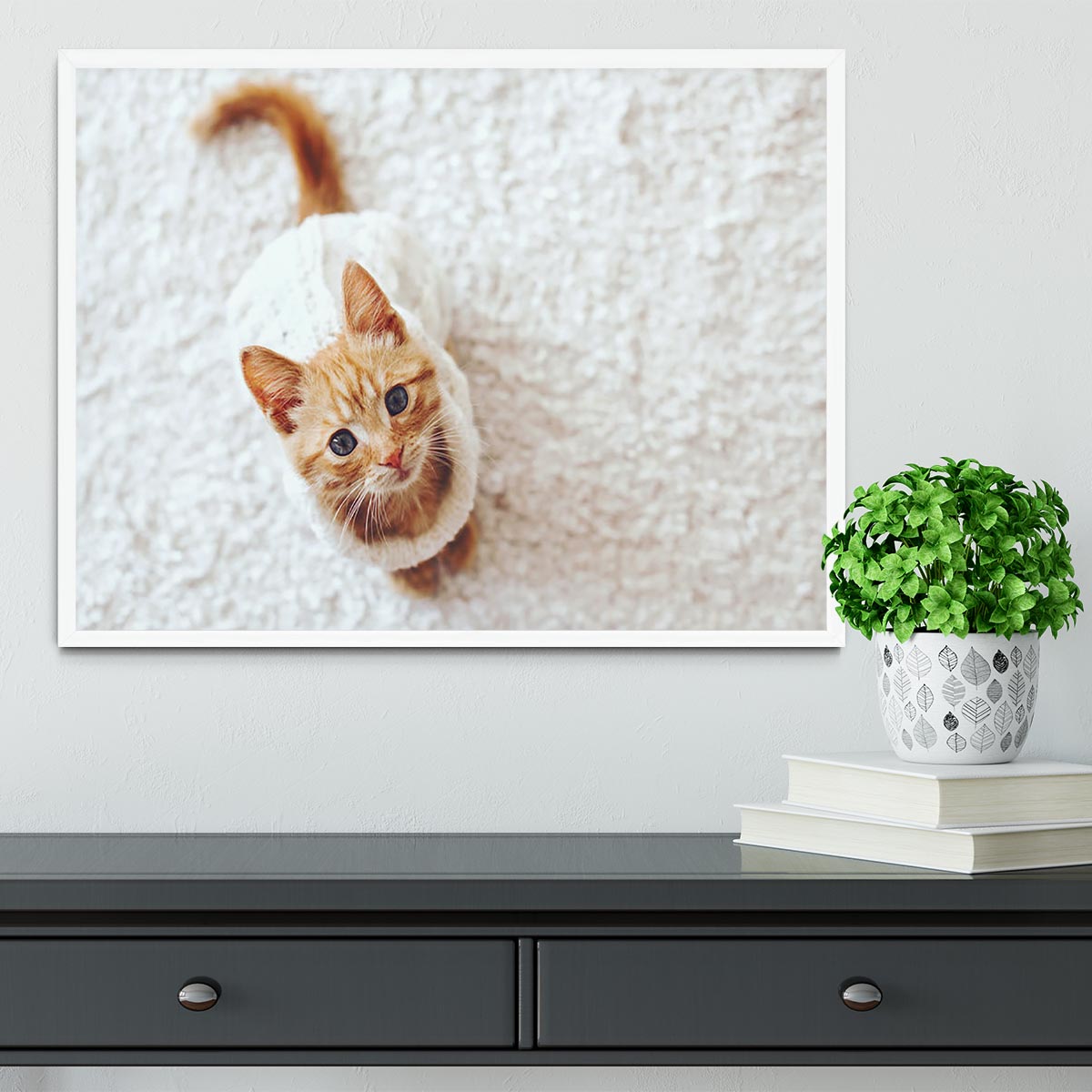 Cute little kitten wearing warm knitted sweater Framed Print - Canvas Art Rocks -6
