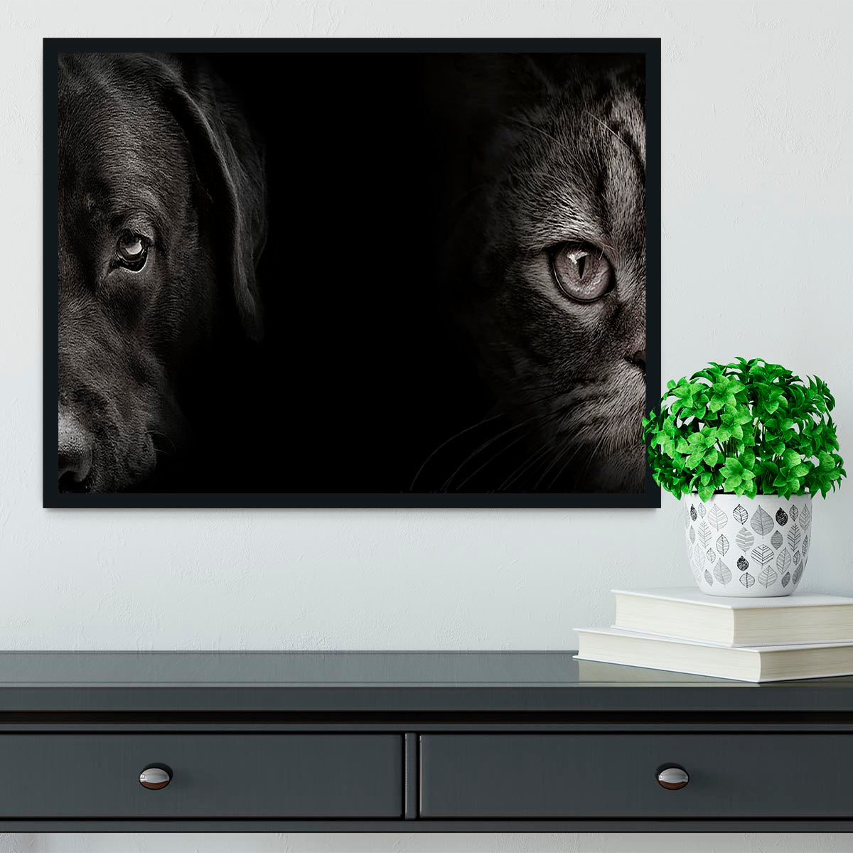 Dark muzzle labrador dog and cat Framed Print - Canvas Art Rocks - 2